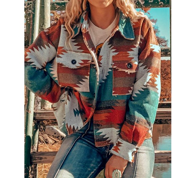 SOLD OUT Plus Size Aztec Tribal Yellowstone Shirt Jacket Shacket - Picture 5 of 11